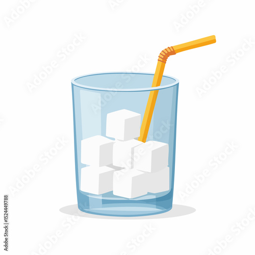 Sugar Cubes on a Glass with Straw Illustration