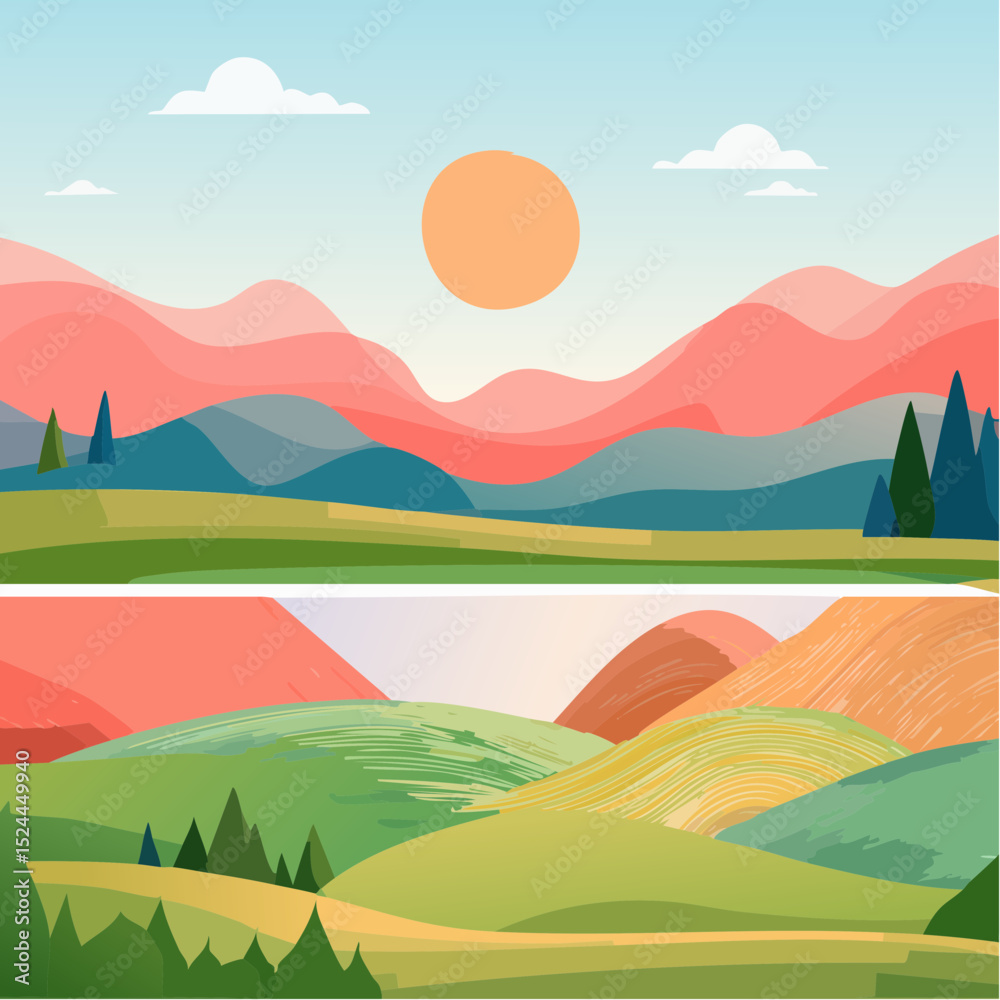 Obraz premium Abstract Wavy Shapes Poster Background Set