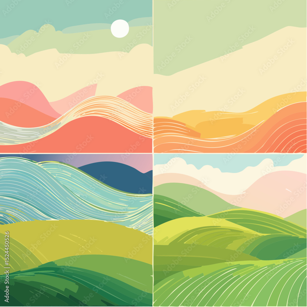 Obraz premium Minimalist Wavy Swirl Vector Background Set