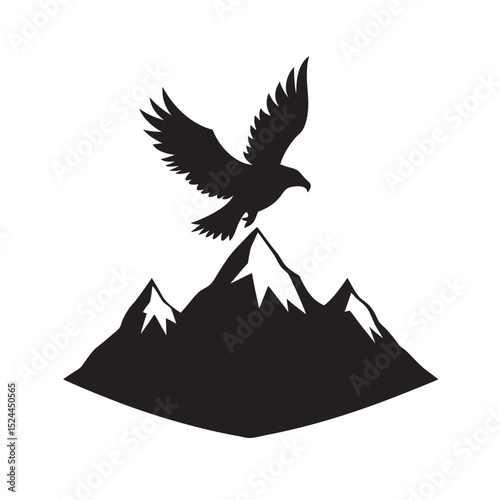 Eagle Soaring Above Mountain Peak Vector Silhouette