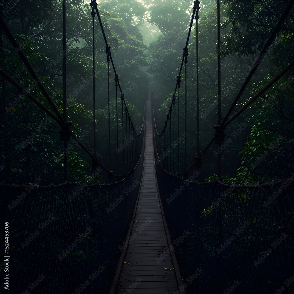 Fototapeta premium Mysterious Jungle Bridge A Walk Through the Verdant Canopy