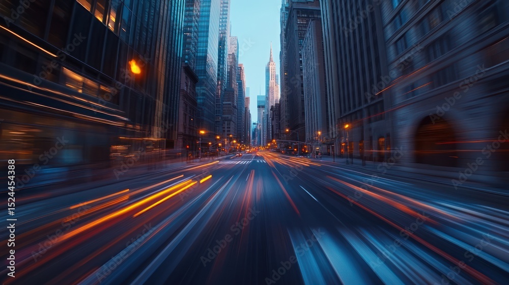 Obraz premium Fast-Paced Urban Life: Blurring Motion of Traffic in a Cityscape at Night