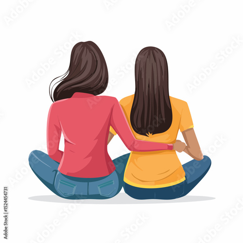 Women Sitting Together Contemplating Facing Backwards