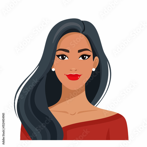 Woman With Long Hair and Red Lips