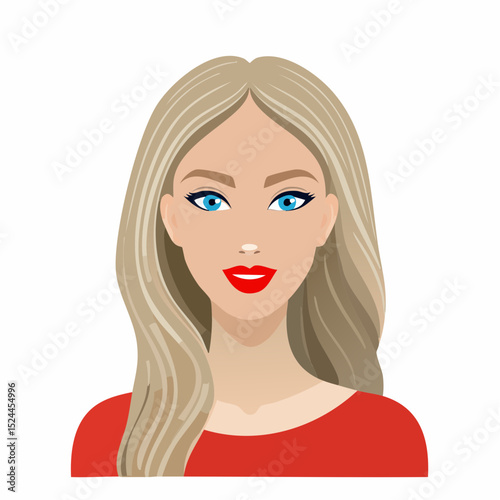 Woman With Long Hair and Red Lips