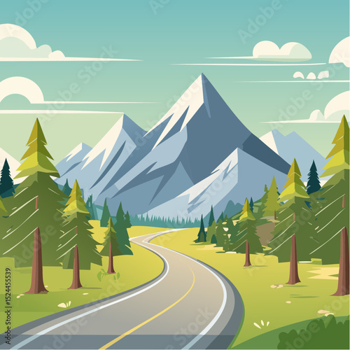 Mountain Road Landscape Illustration