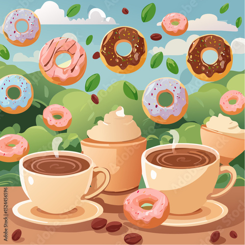 Charming Coffee and Donuts Pattern Illustration