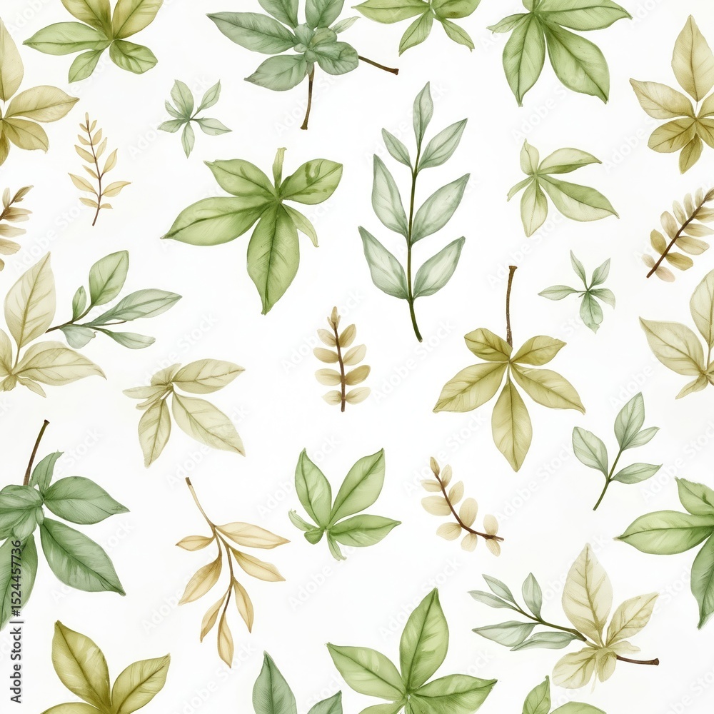 Watercolor seamless pattern. Springtime foliage, botanical design with green leaves, branches. Nature background for fabric, wallpaper, postcards, textile, wrapping paper. Wedding invitation design, Watercolor seamless pattern. Springtime foliage, botanical design with green leaves, branches. Nature background for fabric, wallpaper, postcards, textile, wrapping paper. Wedding invitation design,
