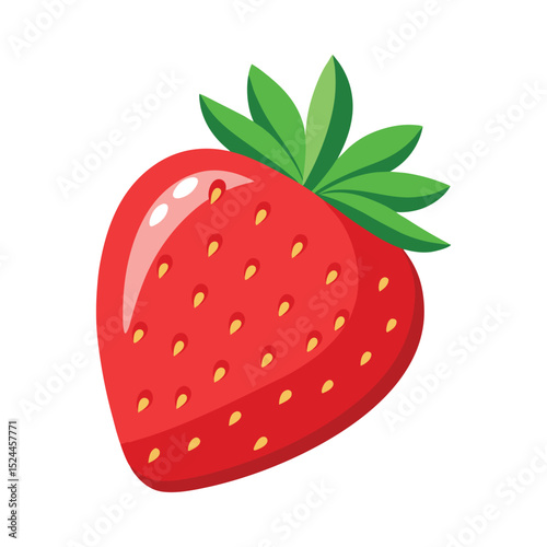 Single red strawberry with green leaves illustration