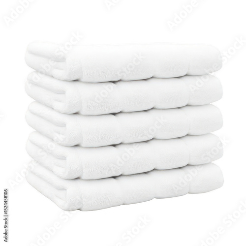 Stack of clean, white towels neatly arranged for a fresh and inviting bathroom or spa atmosphere, perfect for home decor or hospitality settings