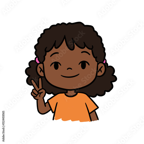 Cheerful young girl giving peace sign with a bright smile