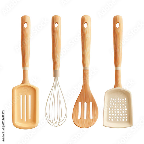 Versatile Kitchen Utensils Set Featuring Bamboo Handles Ideal for Cooking and Baking Tasks, Perfect for Home Chefs and Culinary Enthusiasts
