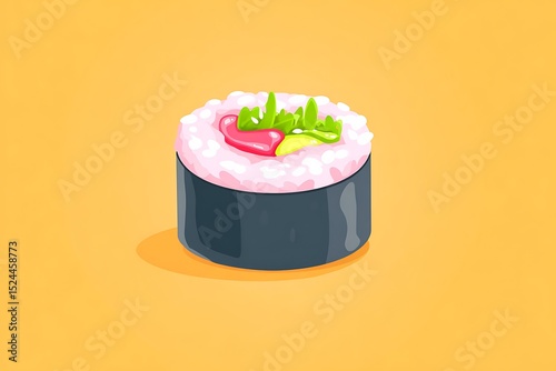 Cartoon sushi roll on a plain backdrop