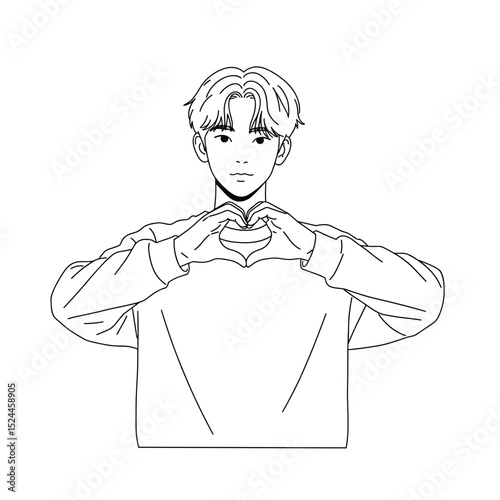 Schoolboy expressing love with heart shape hand gesture and smile
