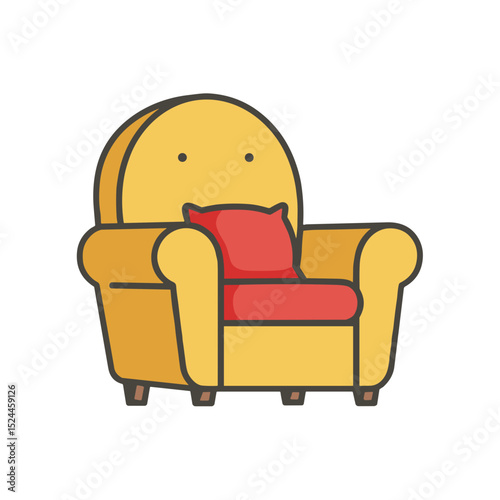 Colorful yellow armchair with red cushion in minimalist design  