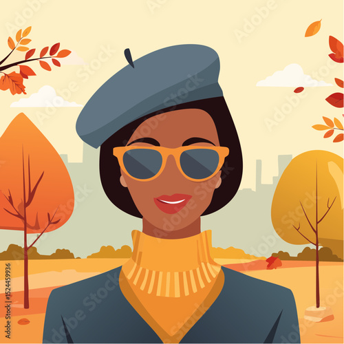 Stylish Woman Wearing a Beret and Sunglasses