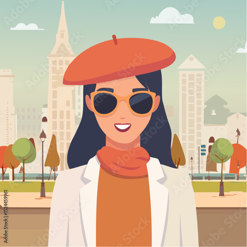 Stylish Woman Wearing a Beret and Sunglasses