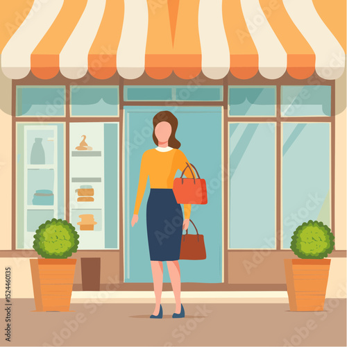 Woman Standing in Front of a Stylish Boutique