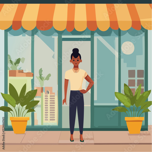 Woman Standing in Front of a Stylish Boutique