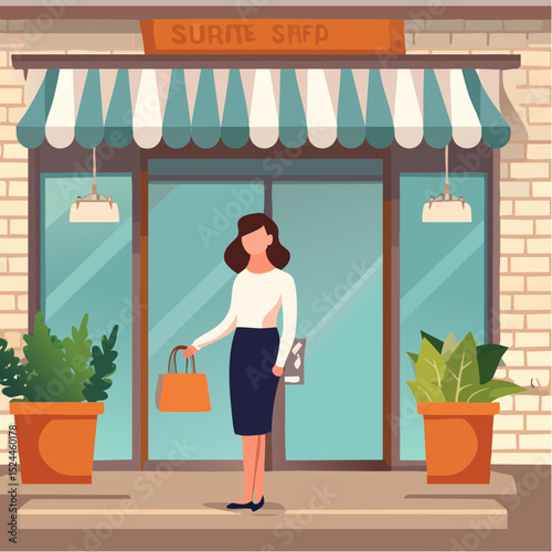 Woman Standing in Front of a Stylish Boutique