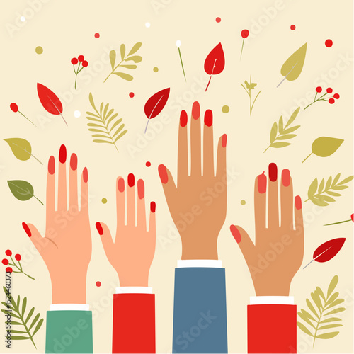 Hands with Red Nail Polish on Beige Background