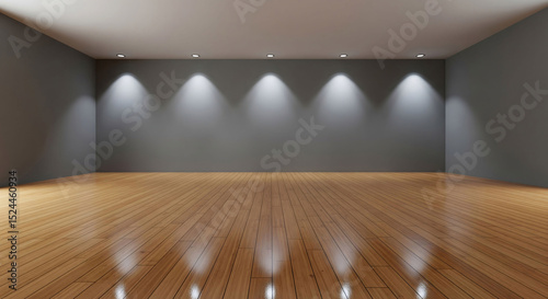 Streamlined 3d rendered minimalist interior with hardwood flooring and white walls mockup