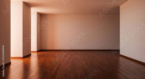 Modern 3d rendered minimalist interior with timber floor and white wall mockup