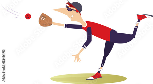 Baseball. Cartoon baseball player. 
Infielder in game action. Isolated on white background
