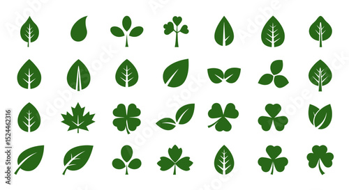 Collection of Green Leaf Icons Nature, Ecology, and Environmental Designs