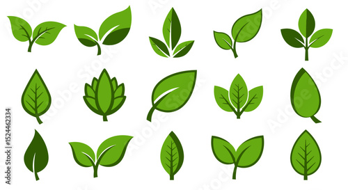Vibrant Green Leaf Icons Nature's Design Elements for Eco-Friendly Projects