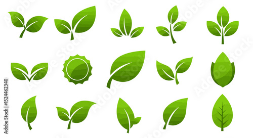 Collection of Green Leaf Icons Nature, Ecology, and Sustainability Designs