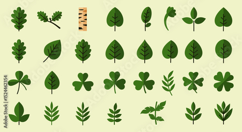 Vibrant Green Leaf Icons A Collection of Nature's Diverse Foliage for Design Projects