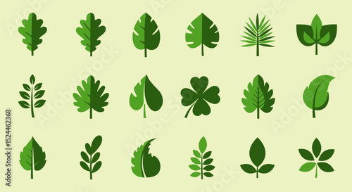 Collection of Green Leaf Icons Nature, Ecology, and Botany Illustrations
