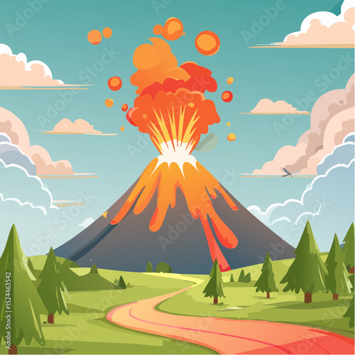 Playful Volcano Eruption Illustration