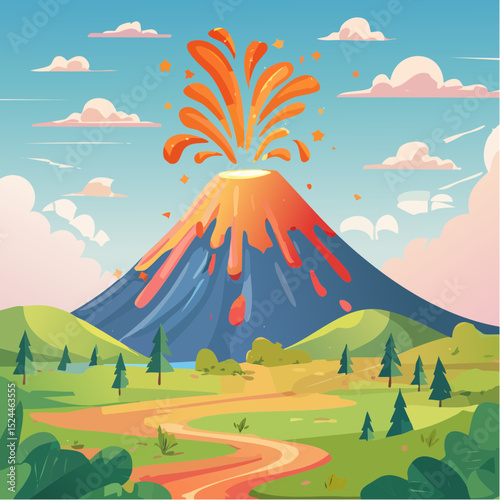 Playful Volcano Eruption Illustration