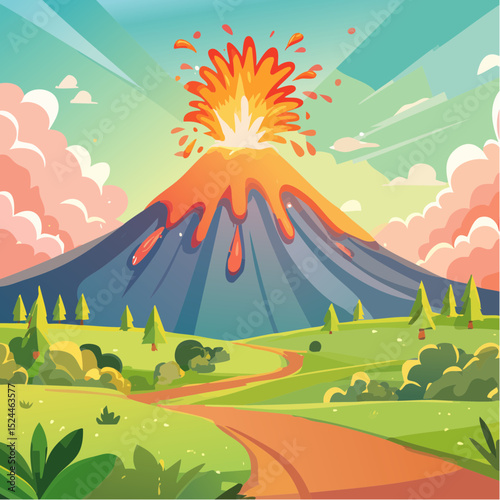 Playful Volcano Eruption Illustration