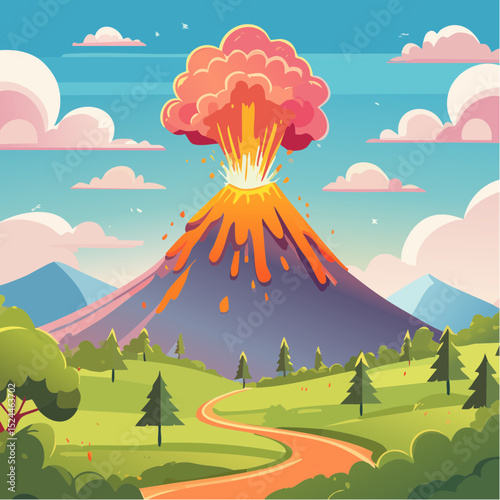 Playful Volcano Eruption Illustration