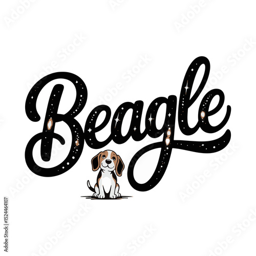 Beagle dog illustration featuring playful typography with stars