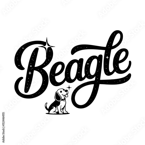 Beagle dog illustration featuring playful typography with stars