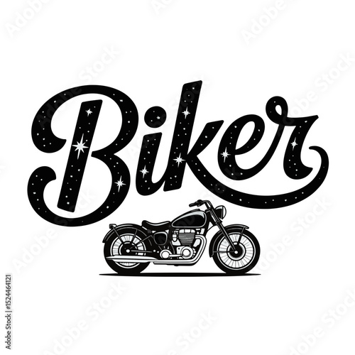 Biker culture epitomized with striking motorcycle graphic and vibrant lettering style