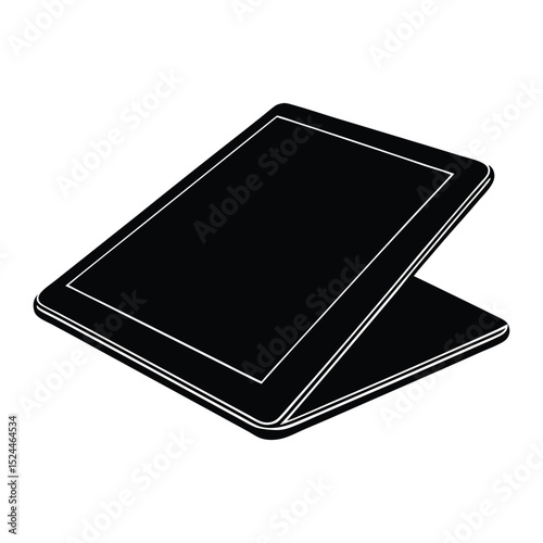 A sleek tablet on a desk Silhouette Vector Illustration on White Background 
