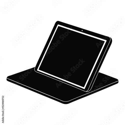 A sleek tablet on a desk Silhouette Vector Illustration on White Background 