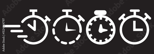 Stopwatch icons set. Timer symbol. Outline stopwatch icon. Alarm pictogram.