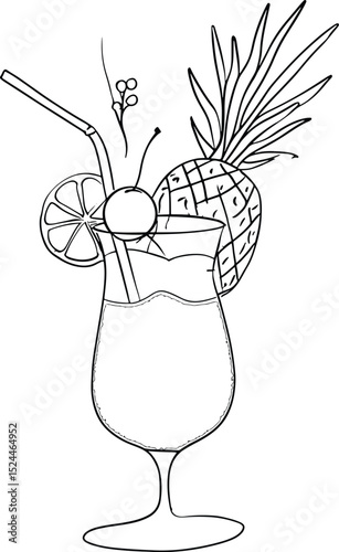 High quality photo of glass of cocktail with pineapple.
