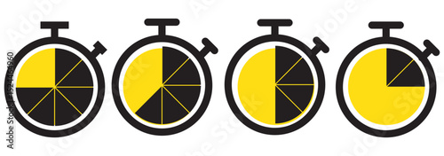 Timers icon on white background. Isolated vector set of elements time or timer. Stopwatch symbol. Vector countdown circle clock counter timer. Fast time icon. Circle arrow icon.
