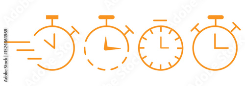 Timers icon on white background. Isolated vector set of elements time or timer. Stopwatch symbol. Vector countdown circle clock counter timer. Fast time icon. Circle arrow icon.