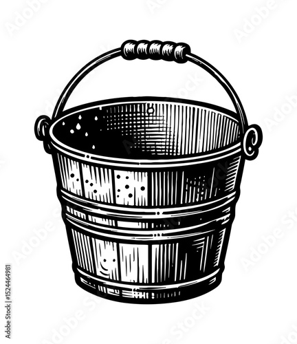 Empty Black Metal Bucket, Close-up Studio Shot. Container for Industrial Use