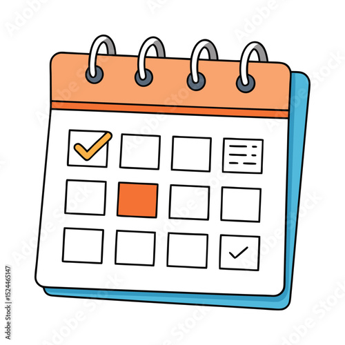 Cartoon calendar illustration with checkmarks and schedule