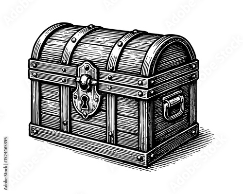 Simple Black Chest with Golden Details and Lock in Dark Room With Cinematic Lighting