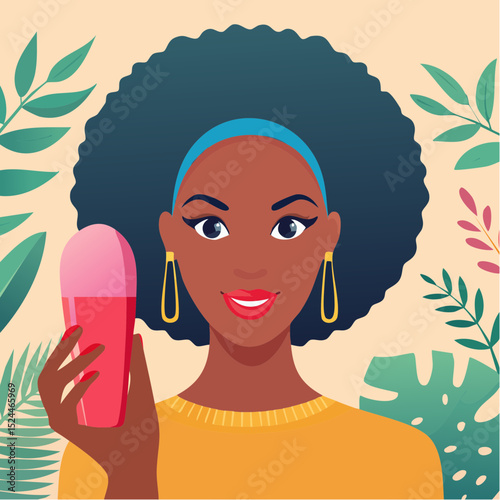 Close-Up Woman with Red Nails Holding a Beauty Blender Illustration